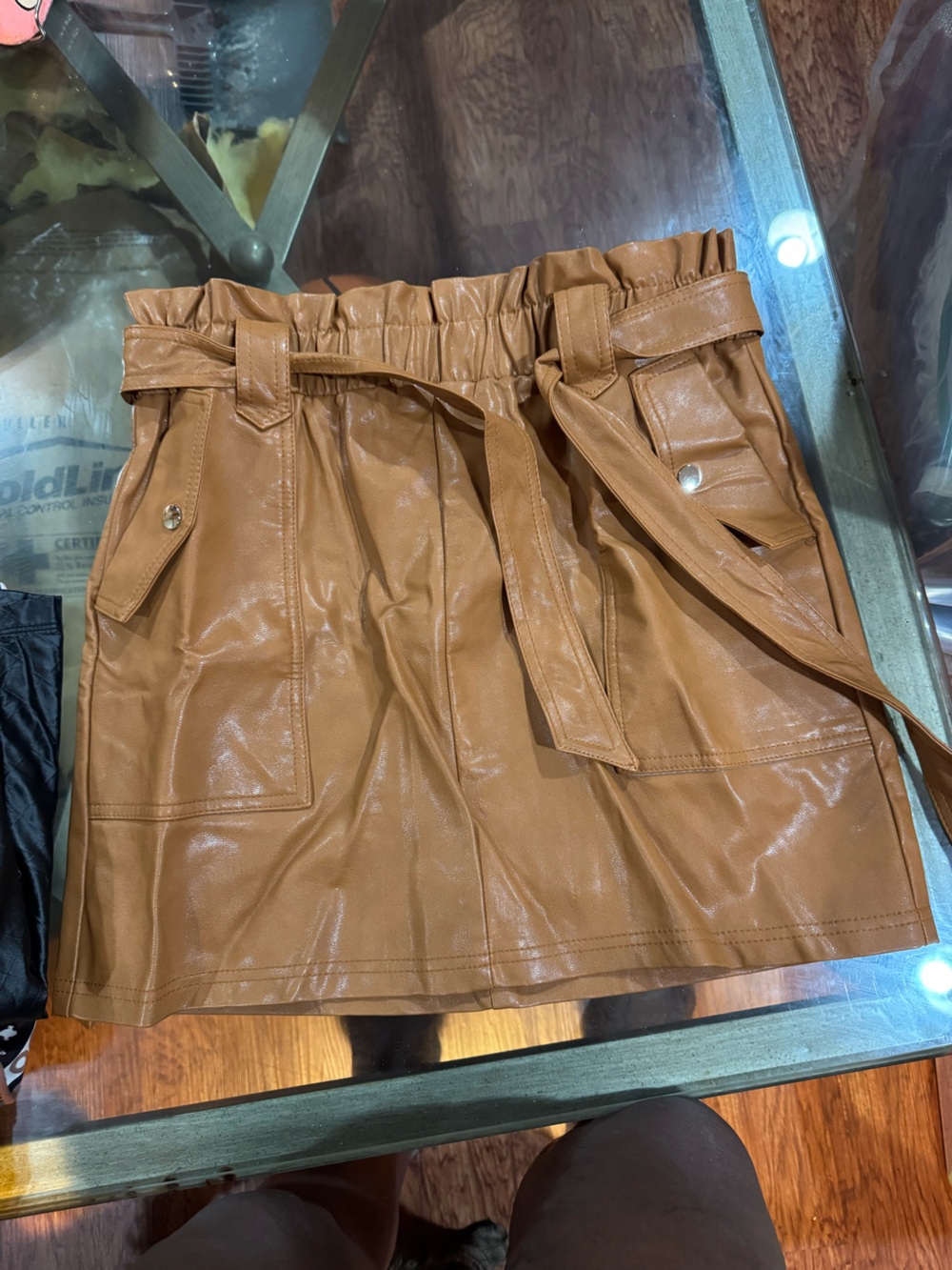 iris Tan Faux Leather Paperbag-Waist Mini Skirt
